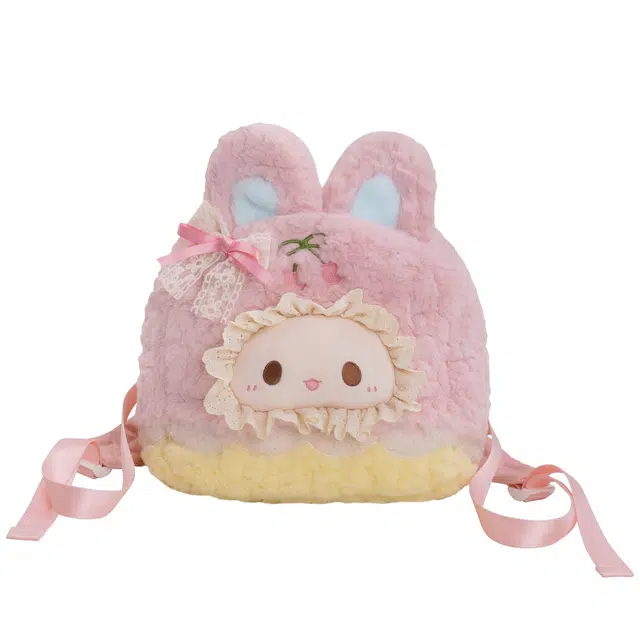 抱竹 古力古力 可爱兔子毛绒玩偶大脸 聚酯纤维 双肩包 女款 粉色