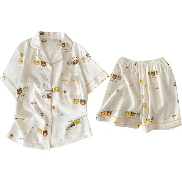 顶瓜瓜 夏季薄款卡通小熊甜美风休闲短袖短裤舒适家居服睡衣套装 女款