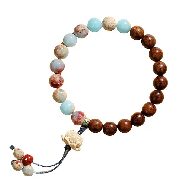 子婳 新中式国潮民族风时来运转莲花平安顺逐转运手文玩佛珠小众精致半山半水古典雅致手饰 寿山石 手串 男女同款情侣款