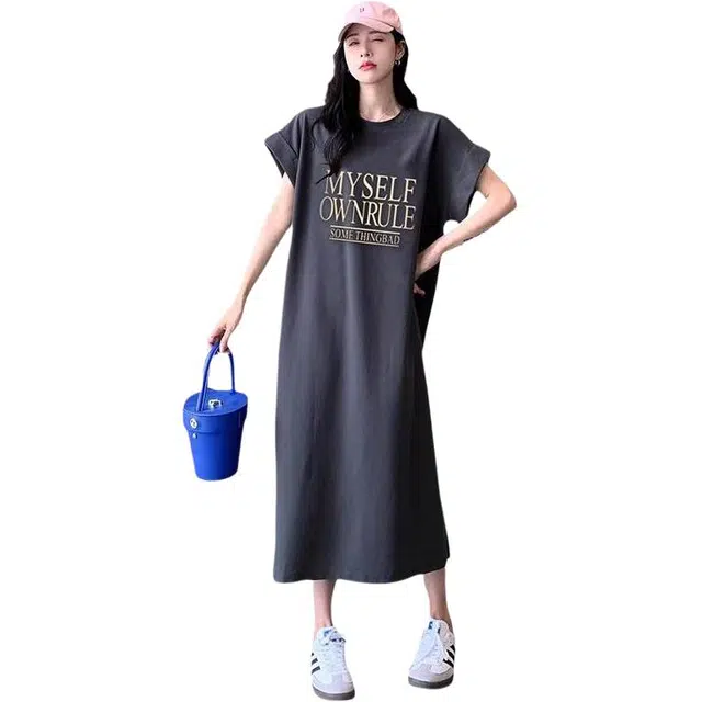 黛尔佳人 休闲简约优雅舒适时尚短袖连衣裙 女款