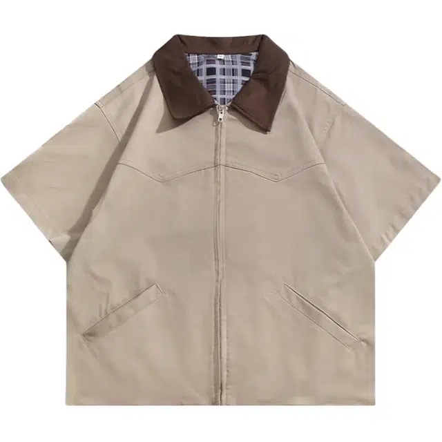 零氏 美式夏季水洗舒适休闲工装宽松短袖衬衫 男女同款