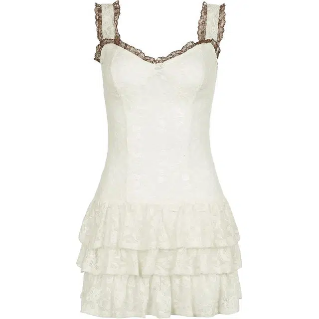 小卷要加油 法式纯欲风透视蕾丝裙女短款修身显瘦辣妹蛋糕裙吊带连衣裙 女款