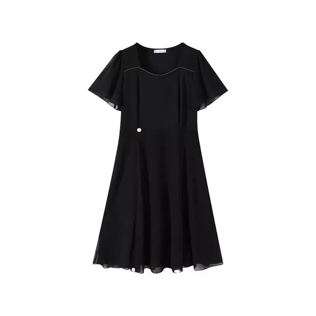 云妃秀 休闲时尚胖妹妹显瘦宽松韩版遮肉减龄百搭短袖连衣裙 女款