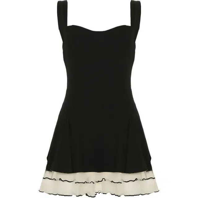 小卷要加油 法式公主胸型裙撞色拼接蛋糕裙显瘦辣妹短裙吊带连衣裙 女款