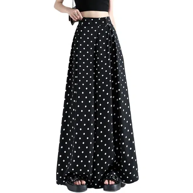 水中花 法式时尚复古高腰显瘦垂感阔腿波点印花宽松休闲裤 女款