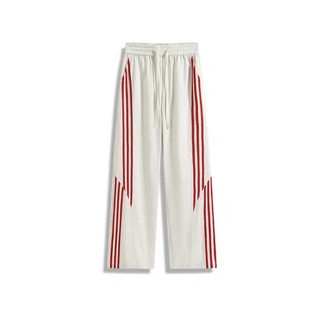 欧路得 美式高街条纹运动裤子男夏季三条杠阔腿拖地长裤潮牌直筒休闲裤 男款