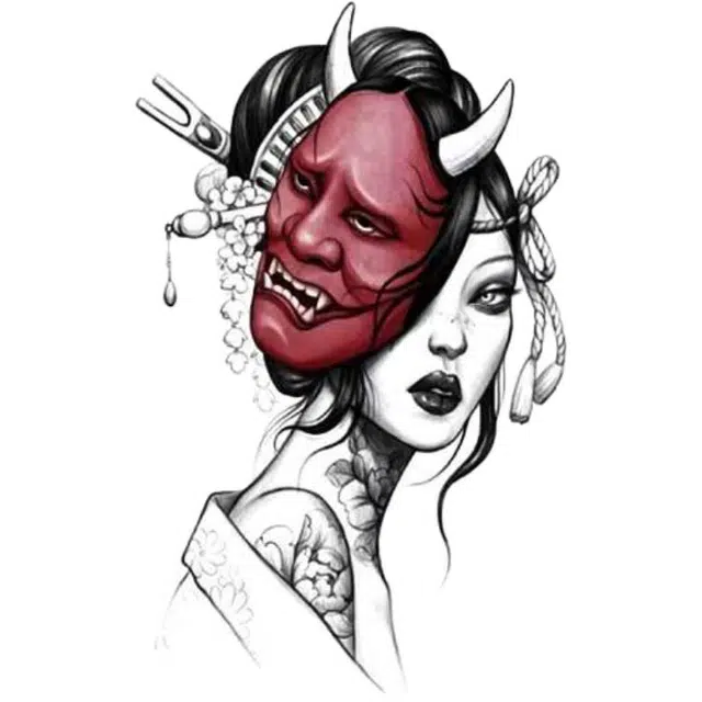 猎己  红面般若彩色纹身贴 防水防汗不反光手臂小腿脖子胸口手指满背半甲 小众男女情侣