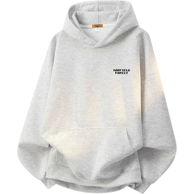 加菲猫家族 美式复古落肩品牌字母卡通形象印花无性别套头帽衫宽松休闲长袖上衣潮流高街百搭亲肤舒适透气连帽卫衣 男女同款