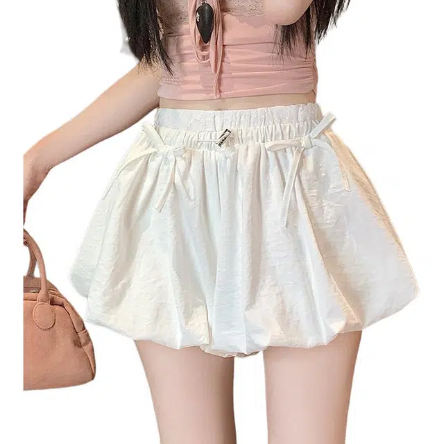 水中花 韩版高腰显瘦蕾丝拼接抽绳设计透气舒适百搭休闲短裤 女款