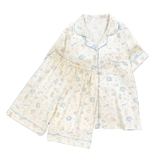 俏韵 翻领卡通狗狗夏季云朵棉甜美可爱亲肤短袖短裤薄款家居服可外穿睡衣套装 女款