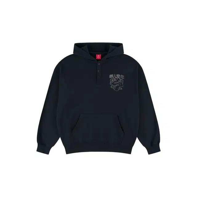 华人青年 龙盾印花亨利领宽松连帽卫衣 男女同款