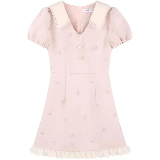 小卷要加油 法式甜美感小众简约设计感短裙短袖连衣裙 女款