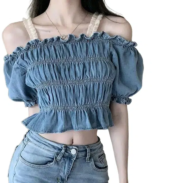 小卷要加油 纯色修身适中一字领短袖衬衫 女款