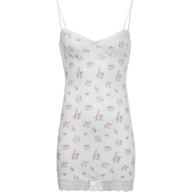 小卷要加油 法式纯欲少女蕾丝碎花裙女短款包臀裙睡裙辣妹裙吊带连衣裙 女款