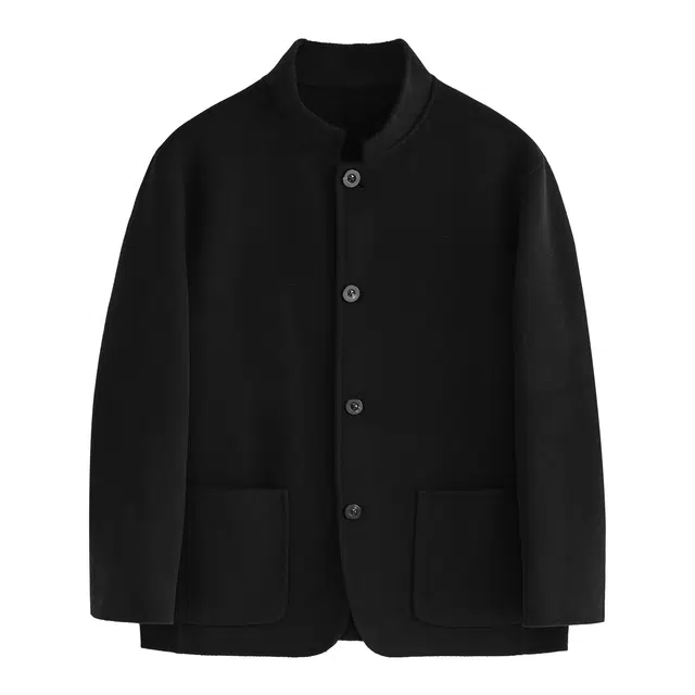 丹宁哲学 高端柔软羊毛纯色常规长袖无帽立领夹克 男款