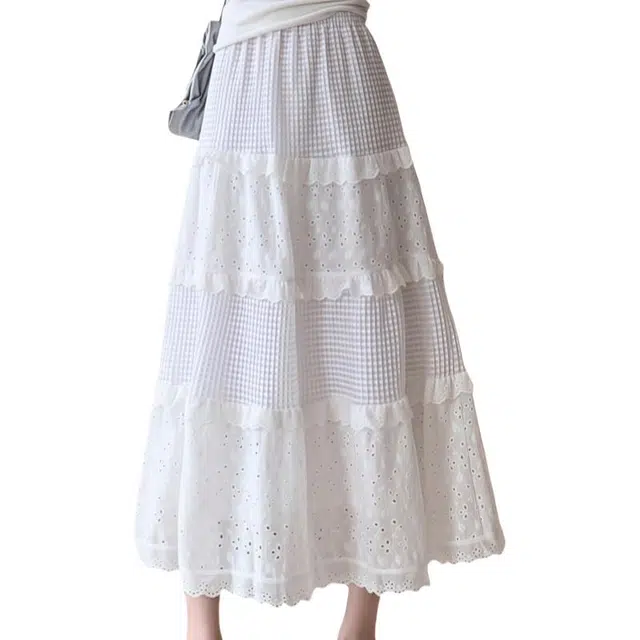 兰缪 元气甜美时尚钩花蛋糕裙俏皮可爱视觉显瘦不挑身材百搭休闲长裙 女款