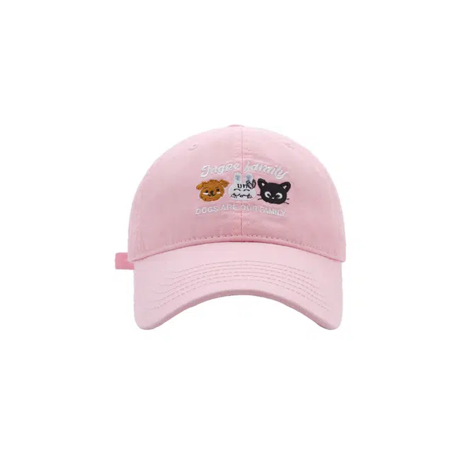 艾佳微 日系萌宠茶会童趣可爱天真刺绣治愈风 棉 鸭舌帽 男女同款情侣款