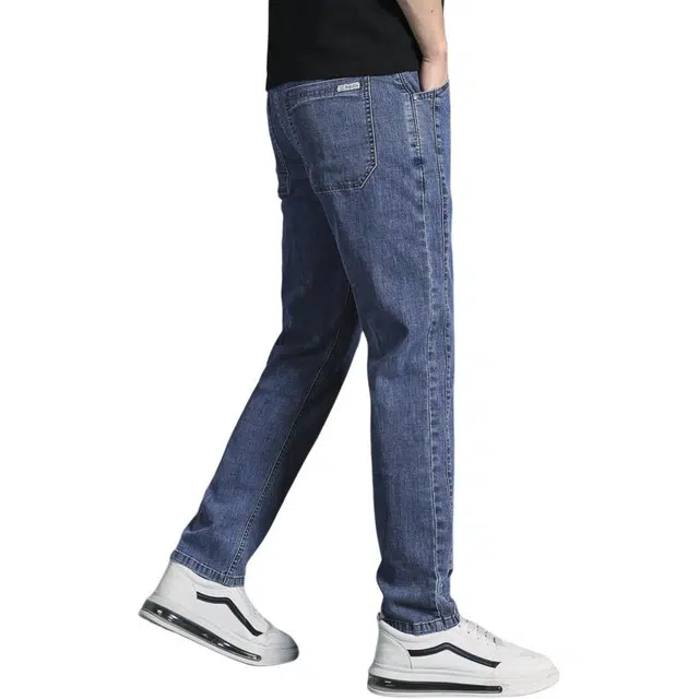 么宁 简约百搭弹力舒适透气设计感潮流时尚宽松直筒轻商务休闲牛仔裤 男女同款