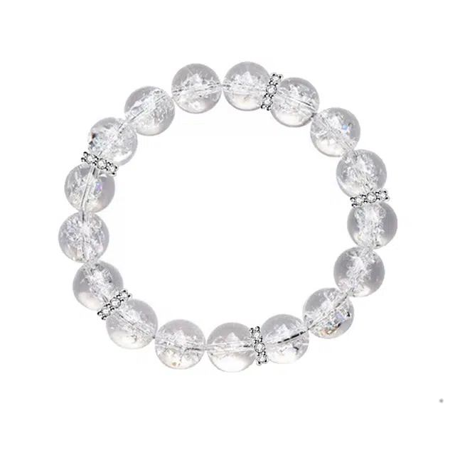 久爱 【净化负能量】爆闪白阿塞碎碎冰锆石喜马拉雅圆珠时来运转提升能力磁场轻奢高级#好运天然 白水晶 手串 女款