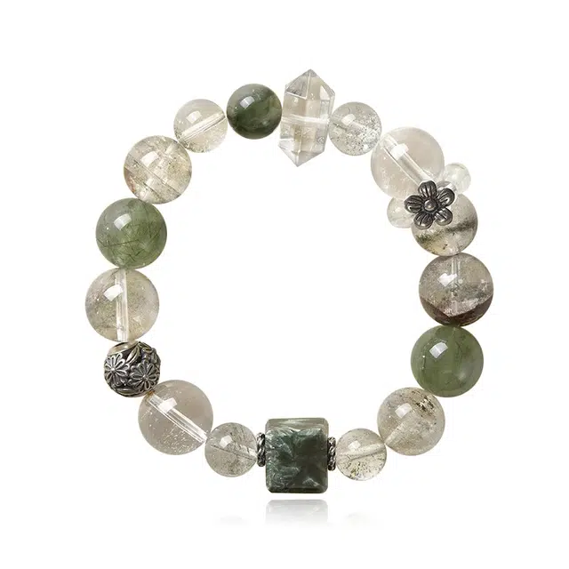 谧月珠宝 招财进宝新中式国风潮聚宝盆转运暴富高级感气质优雅精美礼盒高贵淡雅时尚百搭简约显白好运天然 绿幽灵 手串 男女同款情侣款