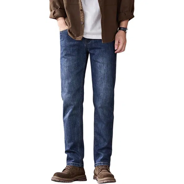 么宁 简约经典宽松直筒弹力百搭舒适透气潮流时尚个性痞帅休闲牛仔裤 男女同款