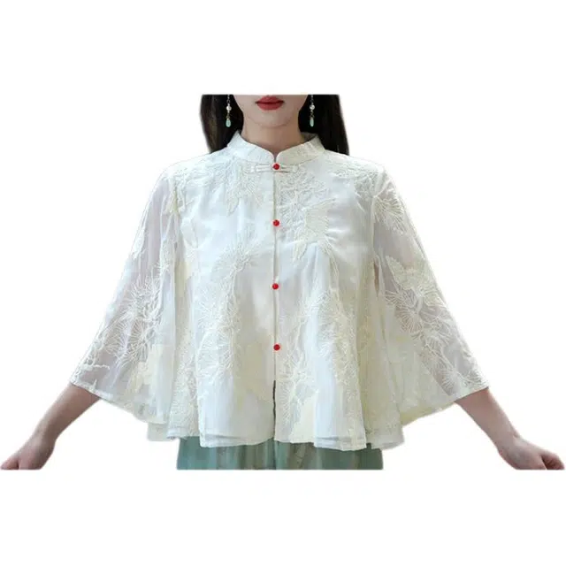 丝絮丝绸 新中式刺绣国风文艺典雅通勤短袖衬衫 女款