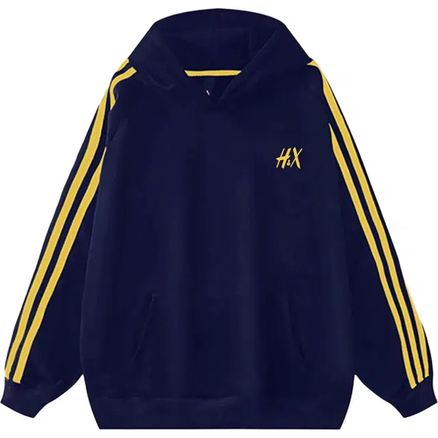 华夏儿女 原创学院风字母印花签名设计美式重磅高街落肩袖舒适简约潮流宽松休闲连帽条纹口袋运动卫衣 男女同款