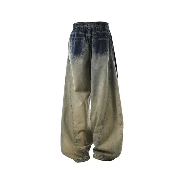 巴塞罗那足球俱乐部 美式复古水洗渐变晕染做旧牛仔裤 男女同款