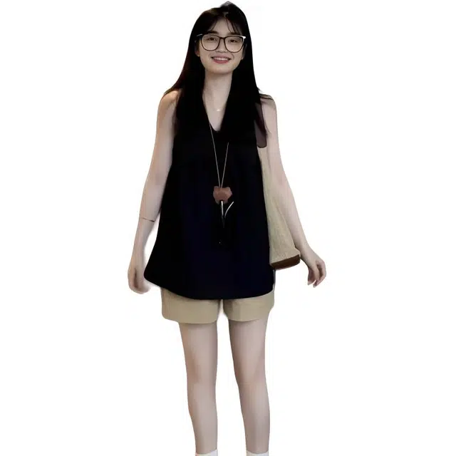 识恩 韩系运动女夏季宽松显瘦韩版学生无袖背心上衣短裤两件套休闲套装  女款