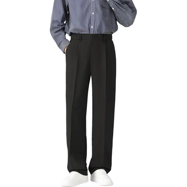 半空山 纯色基础款垂感抗皱柔顺轻熟风半松紧腰百搭通勤宽松直筒西装裤休闲裤 男女同款