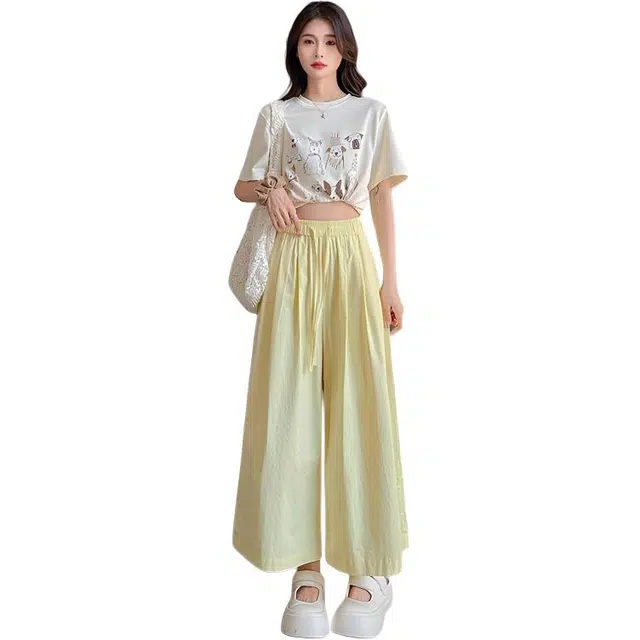 水中花 高腰显瘦垂感宽松阔腿裤裙百搭透气时尚舒适长裤休闲裤 女款