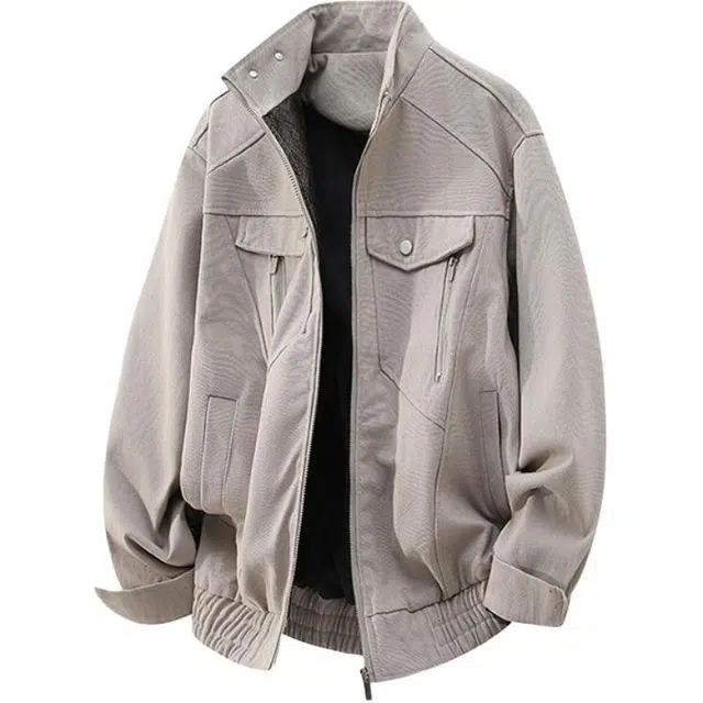 零氏 美式帆布重磅短款拉链工装立领高街风休闲痞帅宽松百搭防风夹克外套 男女同款