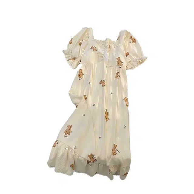 俏韵 卡通小熊甜美可爱带胸垫短袖家居服睡裙 女款