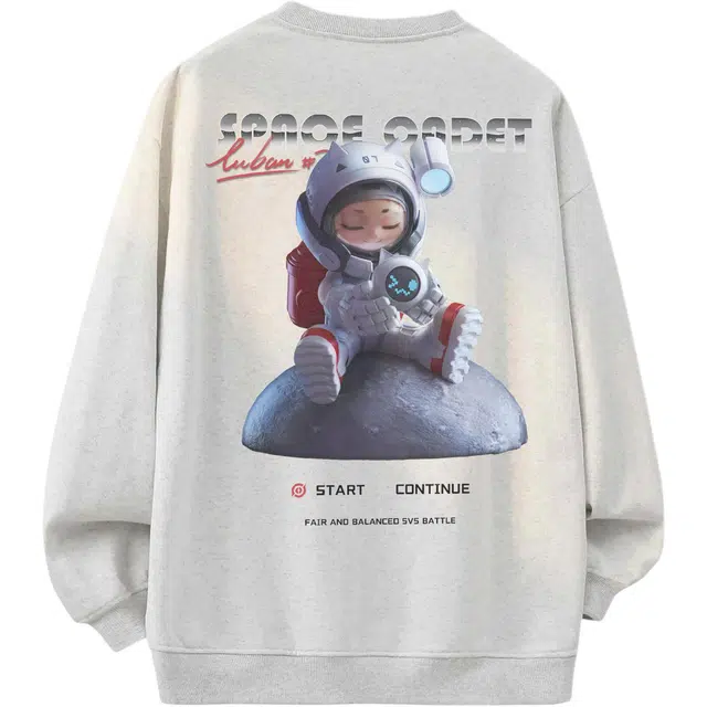 王者荣耀 美式宇航员印花字母落肩长袖休闲宽松百搭时尚套头多巴胺重磅圆领卫衣 鲁班七号款 男女同款