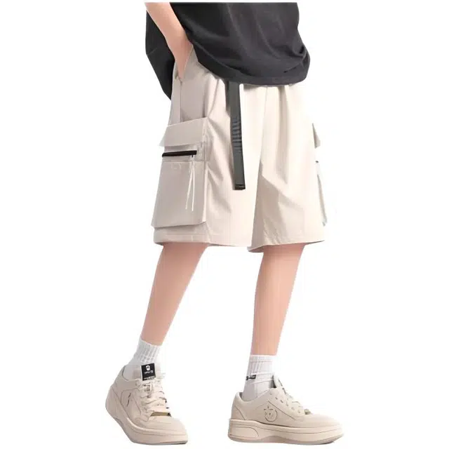 木木兔 夏季美式潮流百搭裤子简约设计感五分裤大口袋工装休闲短裤 男女同款