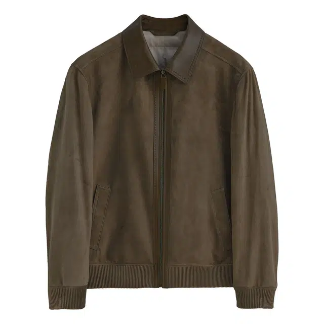 丹宁哲学 高端反绒绵羊皮纯色长袖翻领直筒型皮衣 男款