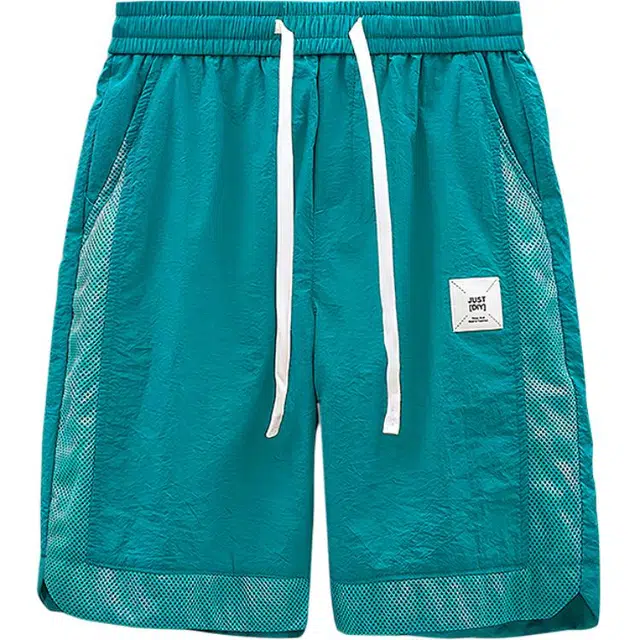 太子龍 夏季网眼冰丝拼接运动男速干弹力透气五分裤松紧腰沙滩裤休闲短裤 男款