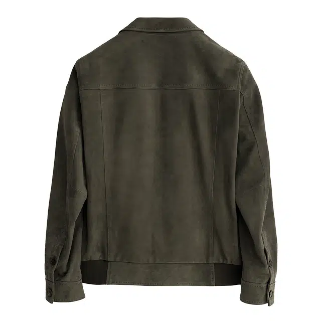 丹宁哲学 高端新西兰反绒羊皮拱针工艺纯色翻领直筒型皮衣 男款