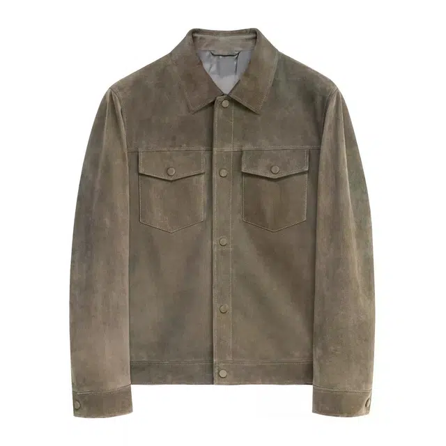丹宁哲学 灯芯绒纹理新西兰绵羊皮复古纯色翻领直筒型皮衣 男款