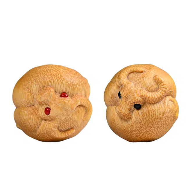 灵晔 国潮新中式文玩精工雕刻牛转乾坤手球一对随手盘玩居家汽车摆件招财进宝万事如意平安顺遂#好运 竹木 把件 男女同款情侣款