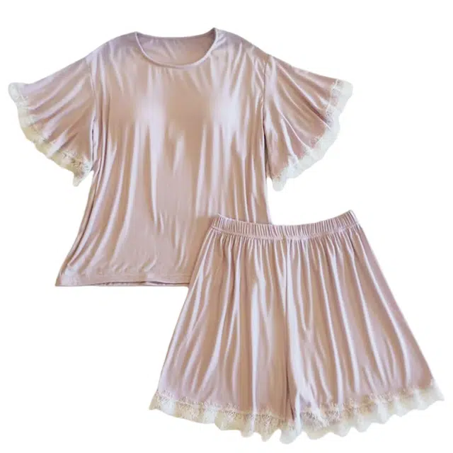 俏韵 圆领夏季莫代尔甜美短袖舒适薄款家居服可外穿睡衣套装 女款