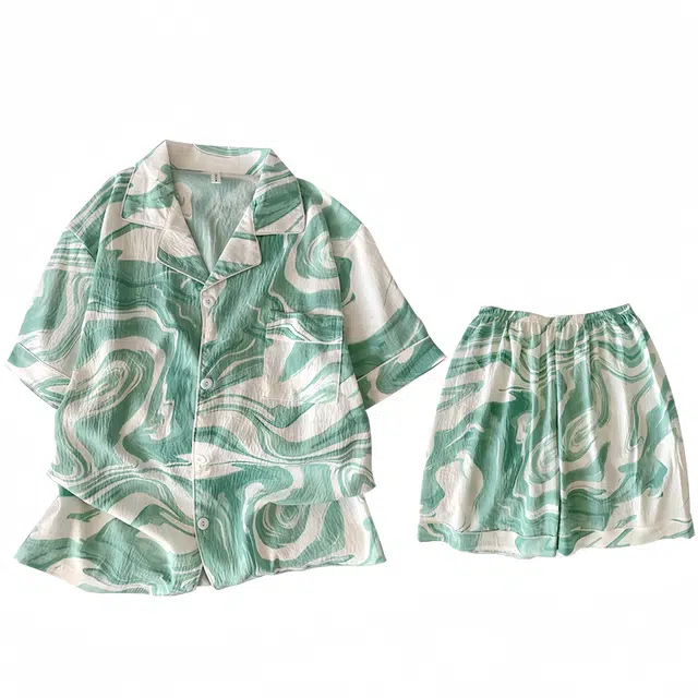 俏韵 夏季云朵棉开衫短袖短裤透气时尚休闲翻领家居服睡衣套装 男款