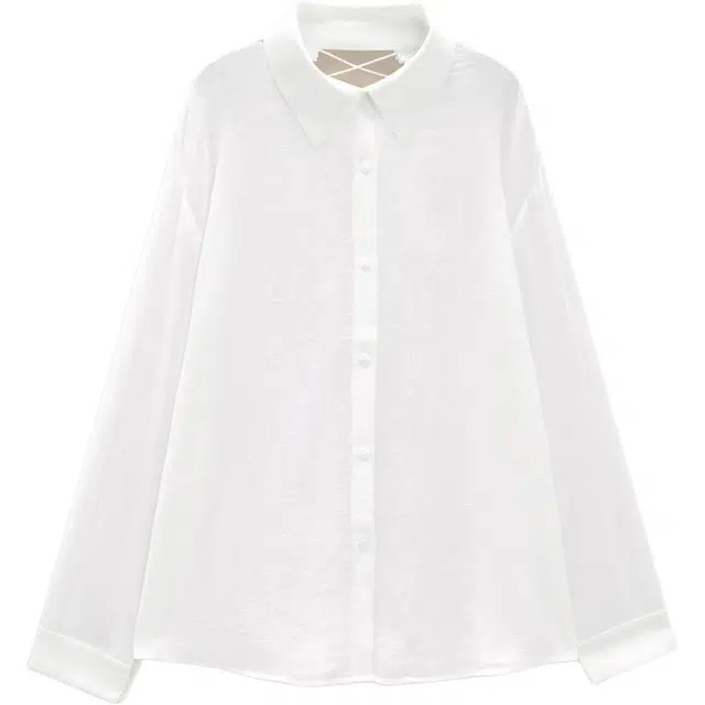 爱依服 简约纯色宽松常规长袖通勤衬衫 女款