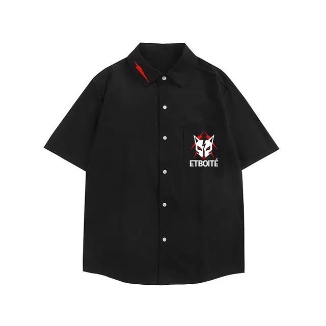 法文箱子 夏季短袖男士上衣高级感休闲宽松男生黑白通用印花字母衬衣外套衬衫 男款