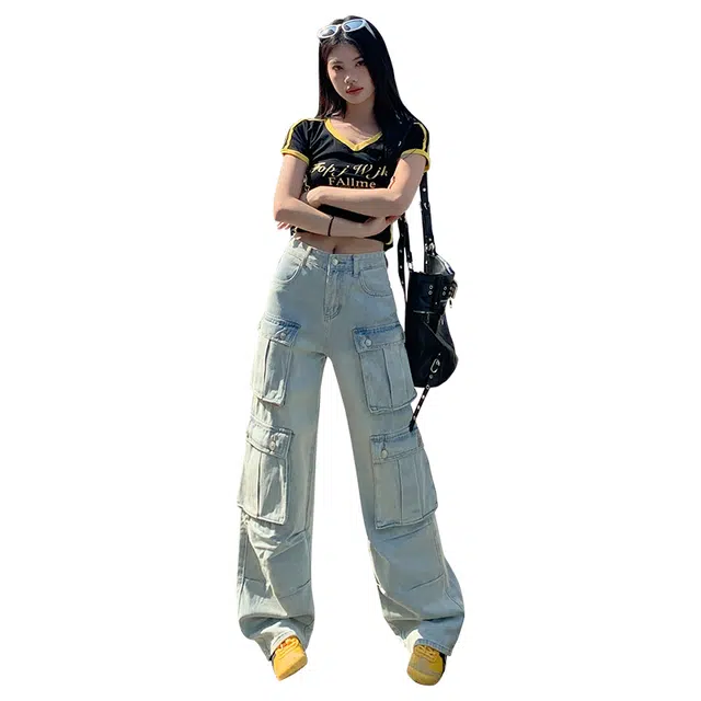 玫丝朵 美式复古百搭设计宽松牛仔裤 女款