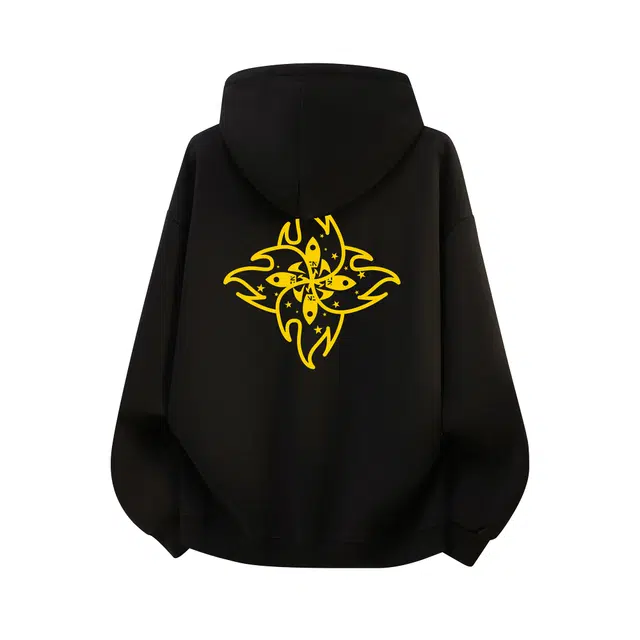 中国航天 美式复古火焰环绕星星发泡印花嘻哈街头潮流百搭简约落肩帽衫潮牌校园宽松休闲套头重磅连帽卫衣 男女同款