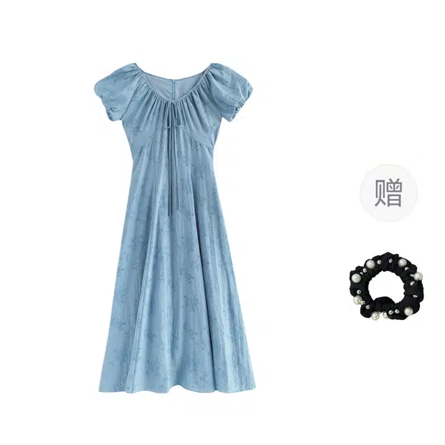 雾闪闪 大码茶歇高级感法式复古气质碎花收腰显瘦泡泡短袖连衣裙 女款