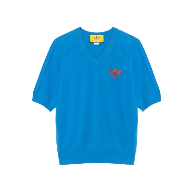 GUCCI x adidas SS23 Blue V-Neck Wool Sweater