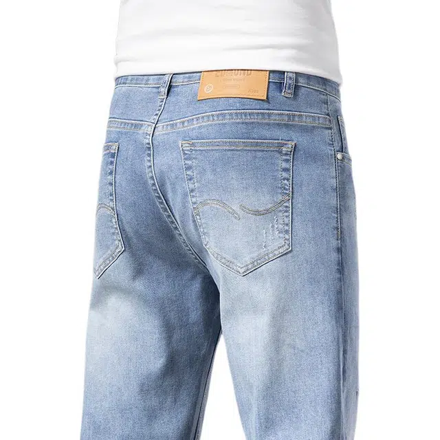 潮人榜 夏季薄款高端潮牌修身弹力长裤子韩版潮流显高显瘦休闲百搭直筒牛仔裤 男款