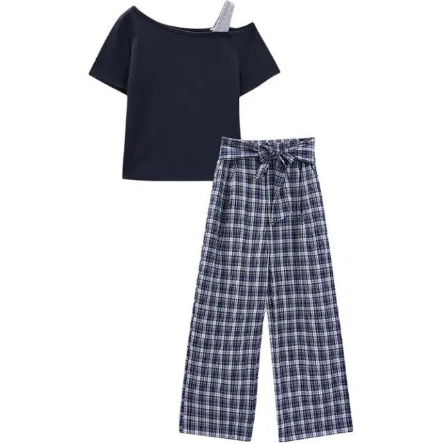 爱依服 夏季韩版时尚短袖圆领长裤休闲套装 女款